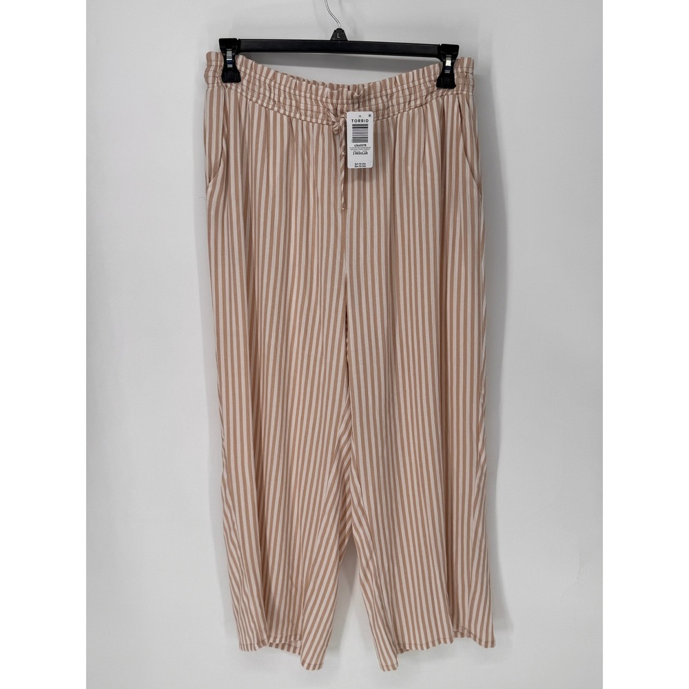 Torrid Pants Women 2 Tan NWT Gauze Straight Leg Rocker Stripe Cement High Rise